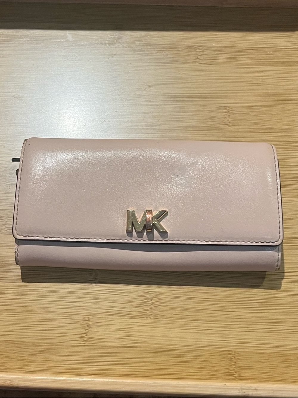 Michael Kors blush Pink Leather long Wallet MK turnlock front flap